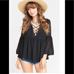 NEW☀️Show Me Your Mumu poet tie top black chiffon